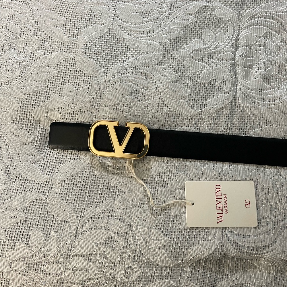 Valentino Black Belt with Gold Logo Buckle